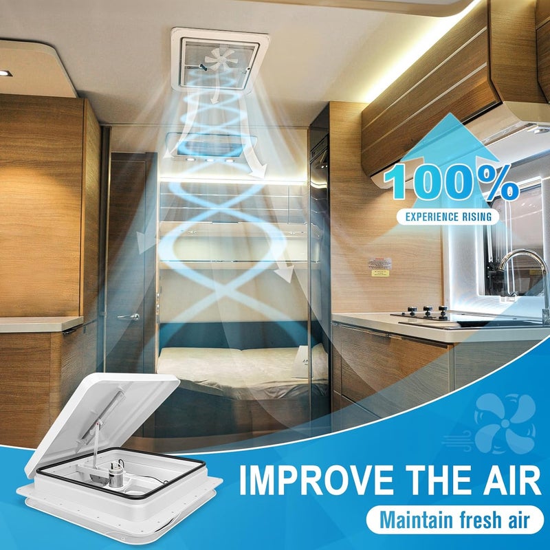 GDDGHS RV Vent Fan 14 Inch Trailer Roof Vent with 12V Fan, 14" x 14" RV Roof Vents for Trailer/Camper, Camper Vents with 6" Blades - Image 2